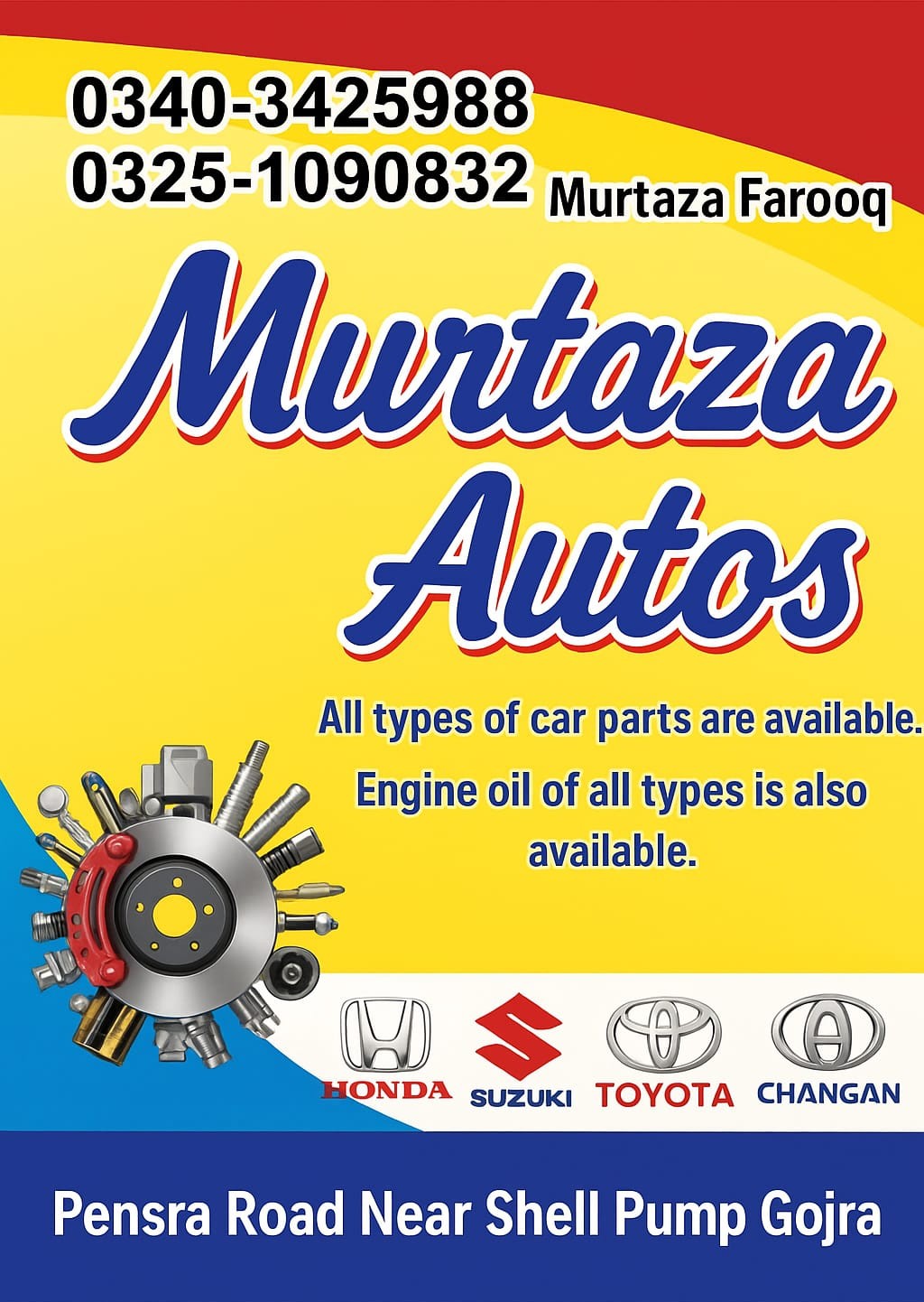 Genuine auto parts and engine oils available at Murtaza Autos Gojra